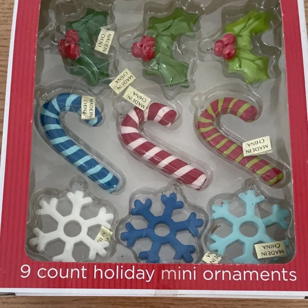 Target 9 Count Holiday Mini Ornaments Candy Canes Holly Snowflake Christmas 2008
